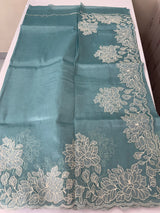 Tissue mix soft Organza saree with applique work MSCK38 Blue