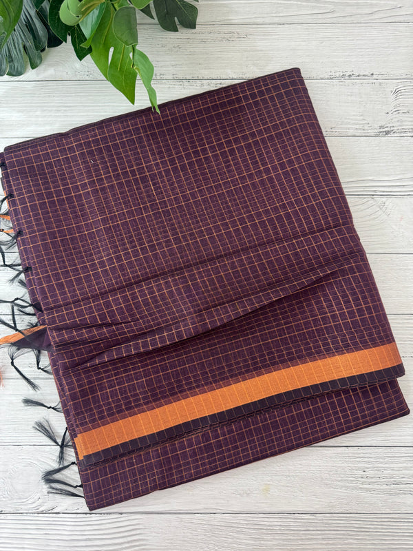 Mangalagiri Silk Cotton Saree with zari checks MS90321 Wine