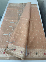 Tissue linen saree with embroidery MTL451 PeachPink