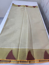 Kerala gold tissue saree with temple border- Maroon