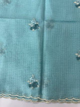 Unstitched Silky Kota Set with embroidery- MK66 PastelBlue