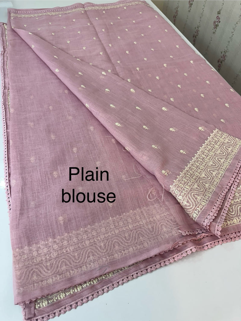 Semi linen saree with chikanakari embroidery- MS15086 PastelPink