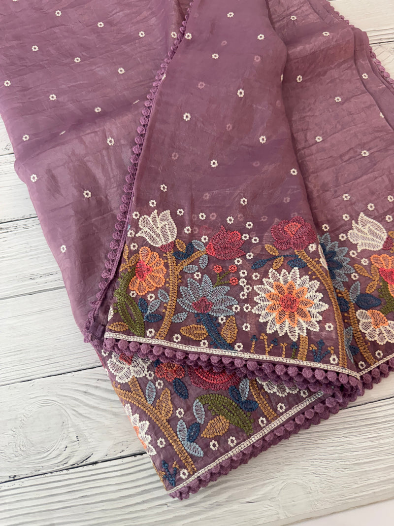 Crush Organza embroidery saree MS9741- DuskyWine