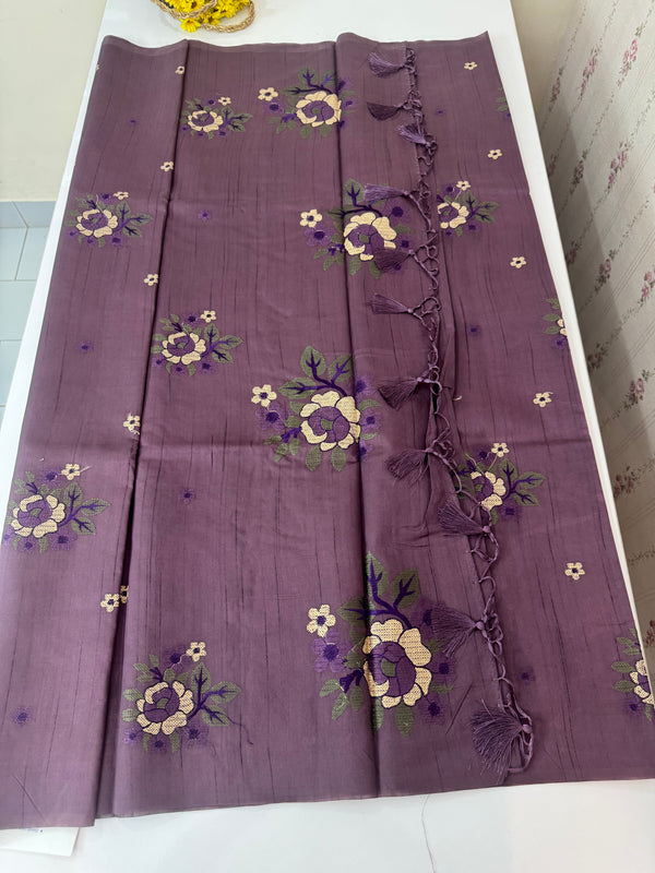 Blended matka tussar silk saree with embroidery - MS90654 Mauve