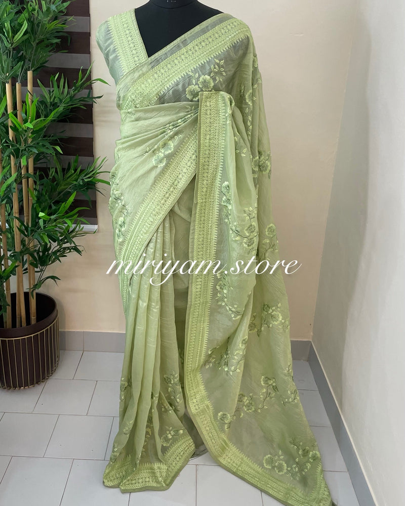 Metallic crush organza saree - MCOS621 OnionPink