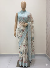 Chanderi digital printed saree with chikankari embriodery MSH171