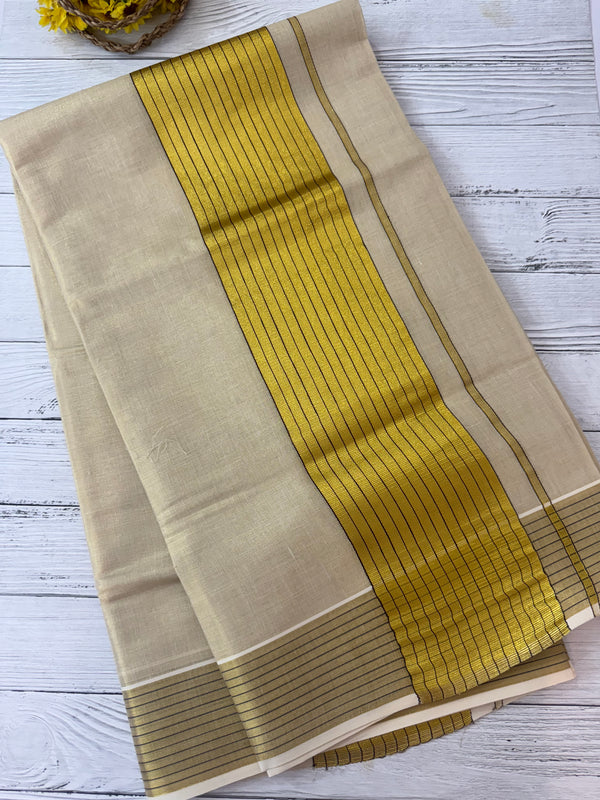 Kerala Gold tissue saree - DarkBlue Lines