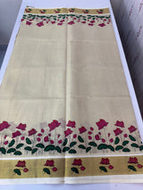 Kerala tissue cotton saree - lotus prints