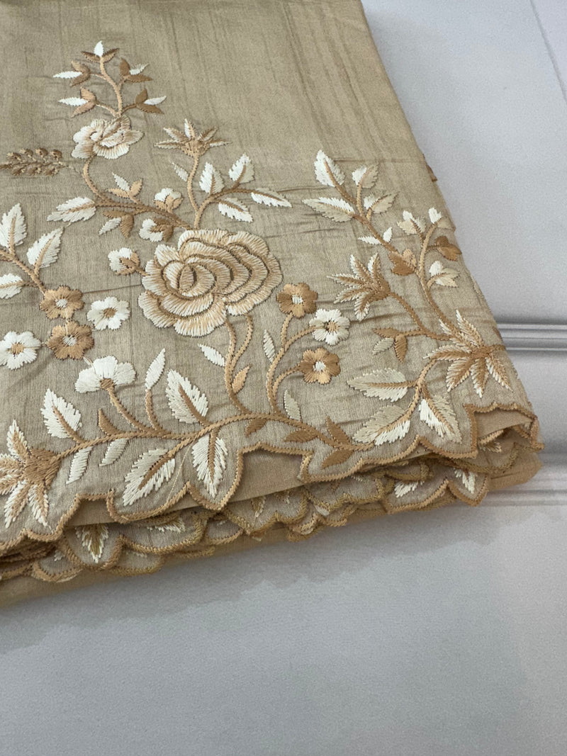 Embroidered Crepe semi tussar silk saree- MSS724 Cream