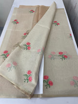Tissue linen saree with embroidery MSL4900 - PeachRed Flowers
