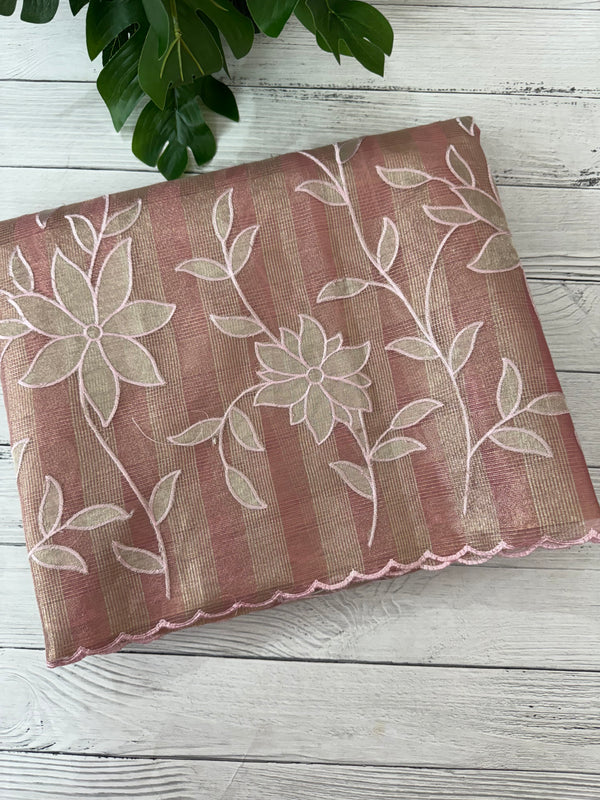 Tissue Silk applique work saree MSH133 Design 2- PeachPink