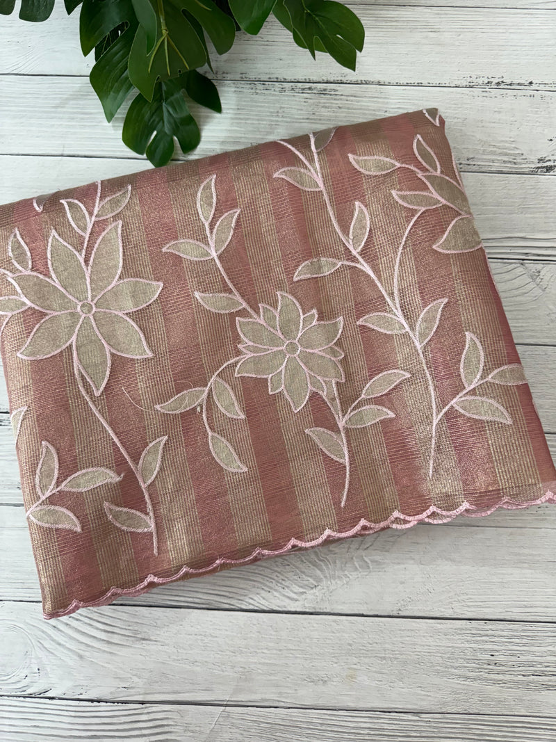 Tissue Silk applique work saree MSH133 Design 2- PeachPink