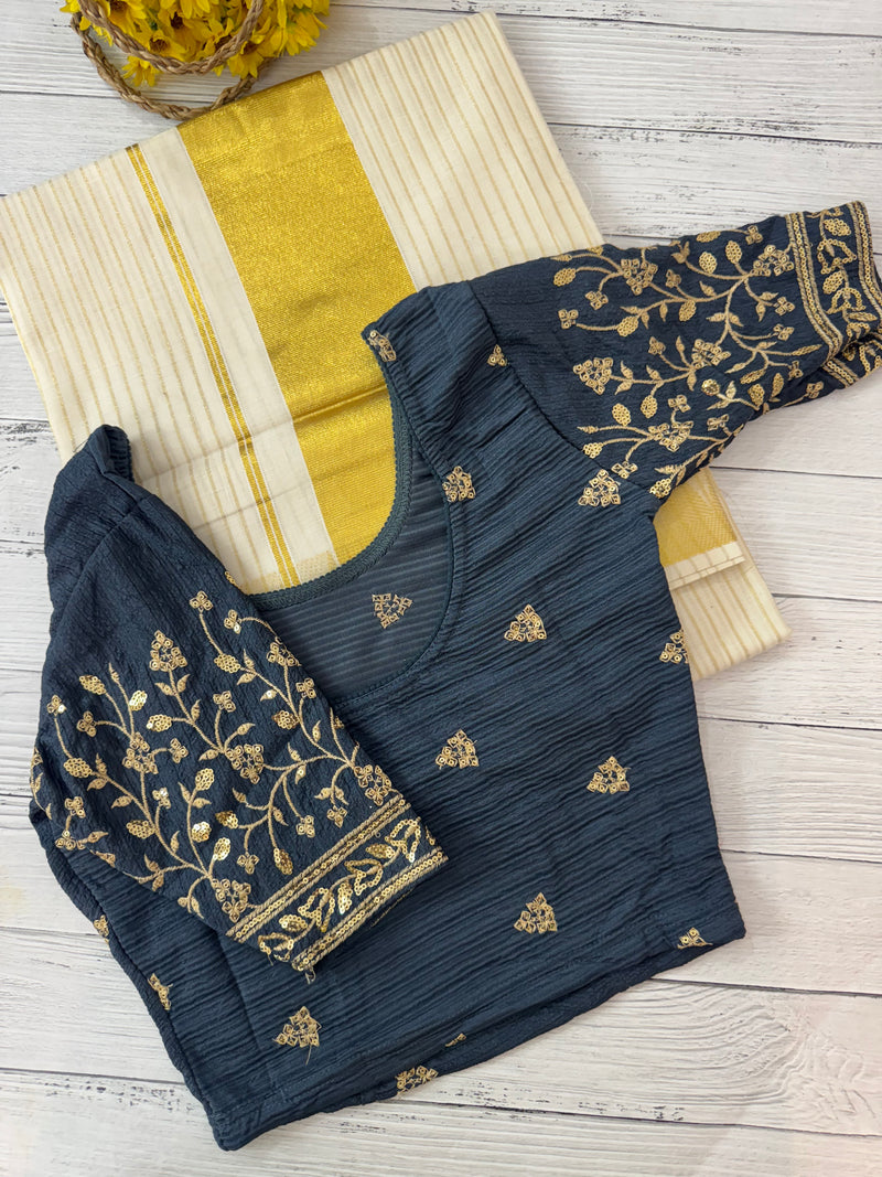 Stretchable Readymade blouse with sequence work- MSBL