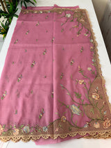 Crush Georgette-Organza cutwork & embroidery saree  MS8501 - BISCCNYY Pink