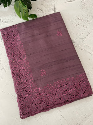 Blended tussar saree with cutwork - MSHK678 DarkMauve