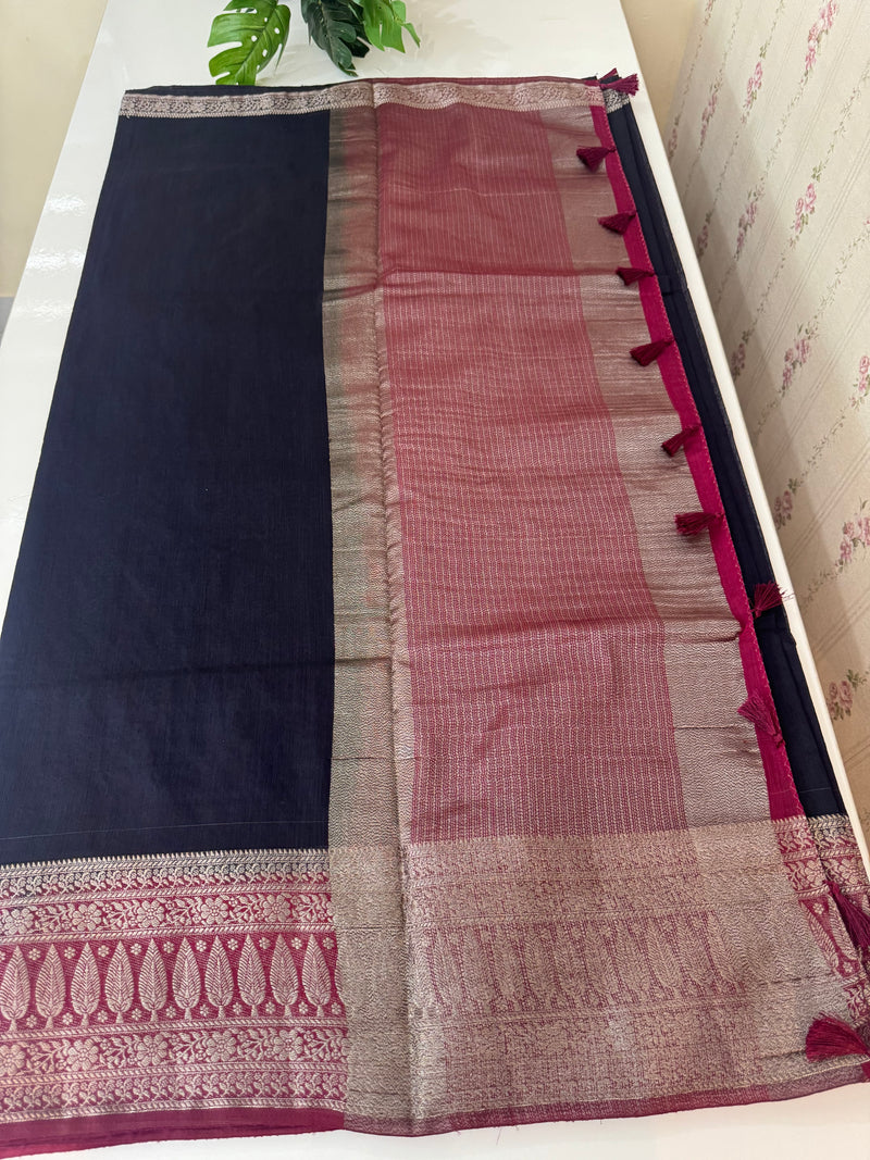 Jute linen sarees with contrast pallu & blouse MJL456