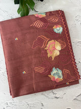 Crushed Blended tussar silk saree with embroidery- MTS355 - BrownyPeach