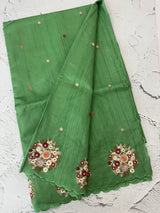 Blended tussar silk saree with embroidery- MS1072