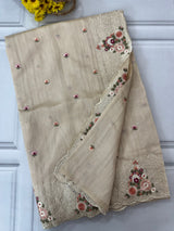 Crepe semi tussar saree with embriodery (Tree design)- MSS678