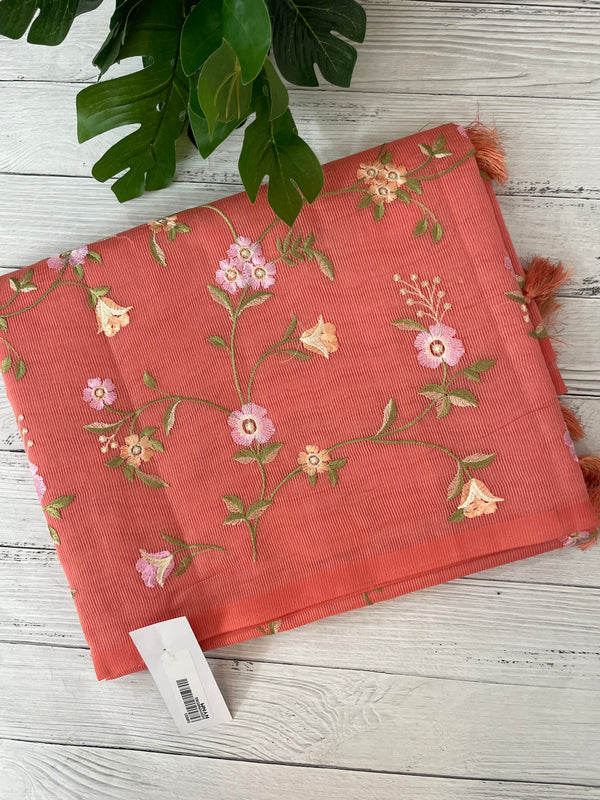 Kota Supernet embriodery saree SHSNYNM- DarkPeach