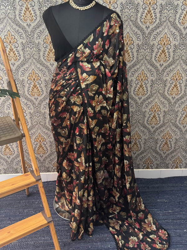 Chiffon Georgette saree with mirror work - MS7611
