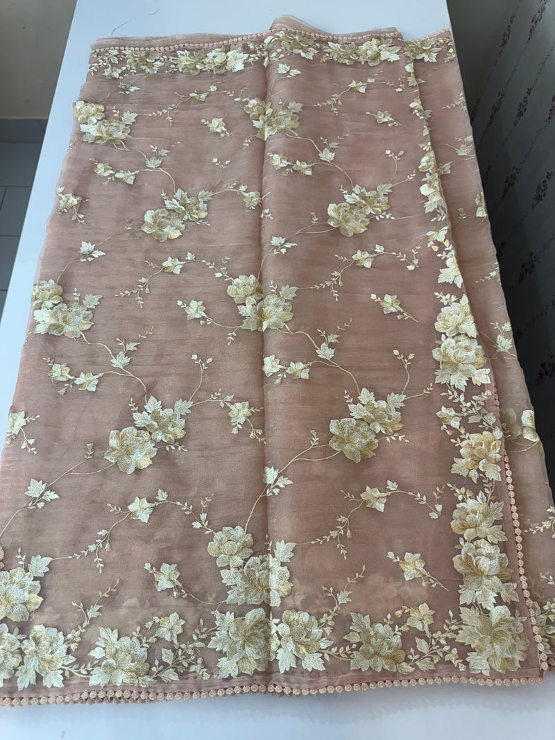 Tissue Organza saree with thread work  MS14931 PastelPeach