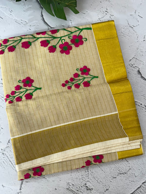 Kerala tissue embroidery saree - VOP2