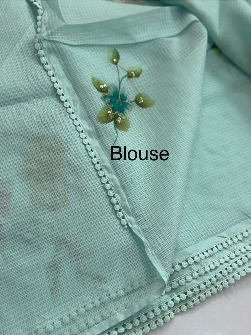 Soft kota silk saree with handpainting & embroidery MS14953 PastelBlue