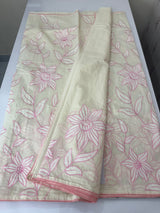 Mul chanderi applique work saree MSH182 - Offwhite to Pink