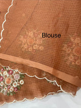 Kota checks saree with embroidery MS7645 Brick