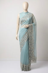 Crush tissue Organza saree with embroidery work MS14791 -PastelBlue