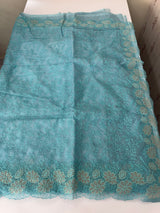 Semi Soft Organza saree with thread work and applique borders - MCW666 LightBlue