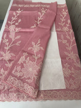 Tissue mix soft Organza saree with applique work MSCK38 Pink