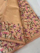 Blended tussar saree with floral embroidery- BISTNTCY Peach