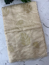 Satin silk organza saree with applique work MS14999 - Ivory