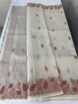 Tissue silk saree with zari checks and applique work  MSH105- Offwhite to DuskyPeach