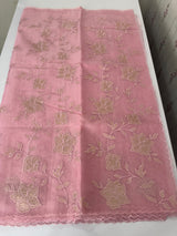 Viscose organza saree with applqiue work - MSH238 PastelPink