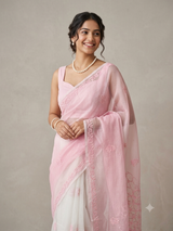 Premium Moonga checks saree with Hand Chikankari work  MSH246 Pink