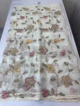 Tissue Organza saree with applique work MS15980- Offwhite