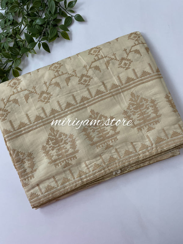 Kosa semi tussar silk saree with cross stitch embroidery- MKTS654 Beige