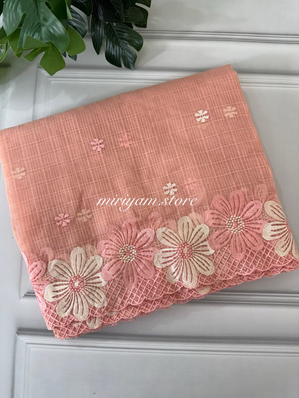 Kota saree with embriodery work MKAS37 Peach