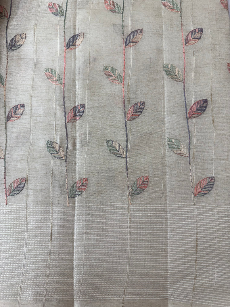 Blended tussar saree with embriodery - MS8665 Cream