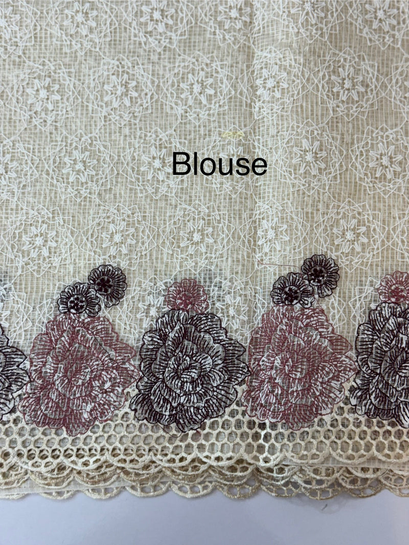 Cutwork Phulkari NetKota Embroidery saree - OffWhite