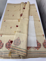 Semi chanderi saree kanta embriodery MSF590 - Cream