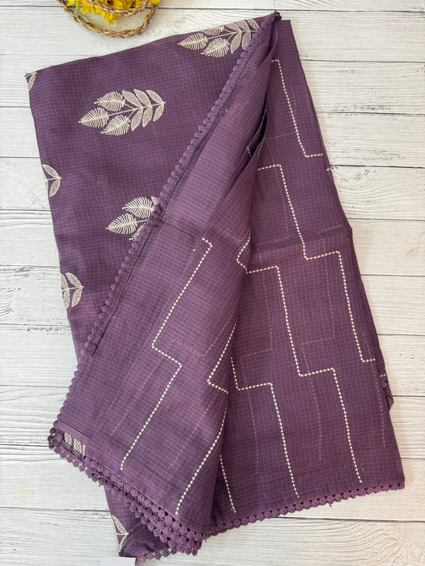 Soft kota silk saree with embriodery MS14809- DarkMauve