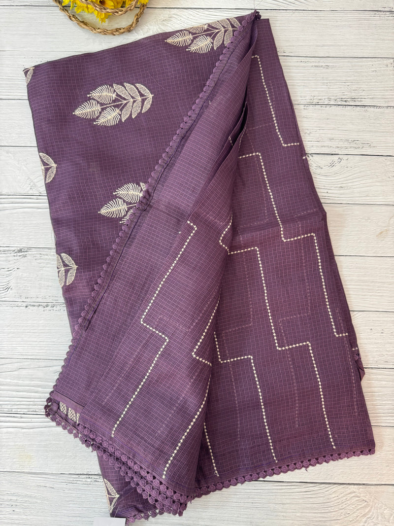Soft kota silk saree with embriodery MS14809- DarkMauve