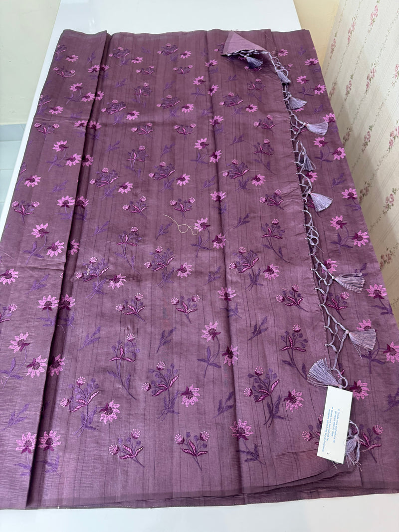 Crushed Blended tussar silk saree with embroidery- MSB7654 Mauve