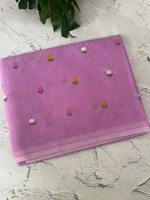 Kota checks saree with embroidery MS7680 Lavender