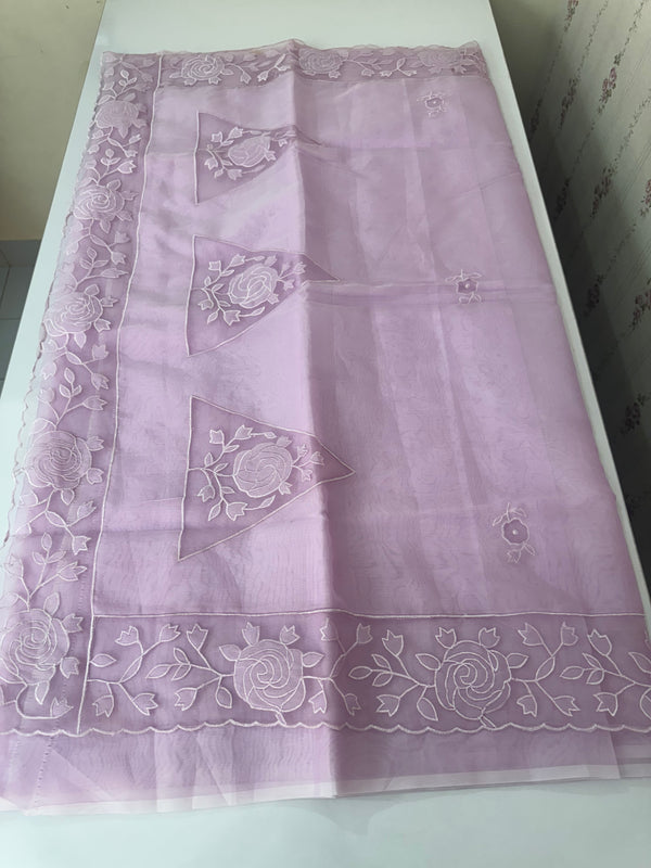 Viscose Organza saree with applique work-MSH101 Lavender