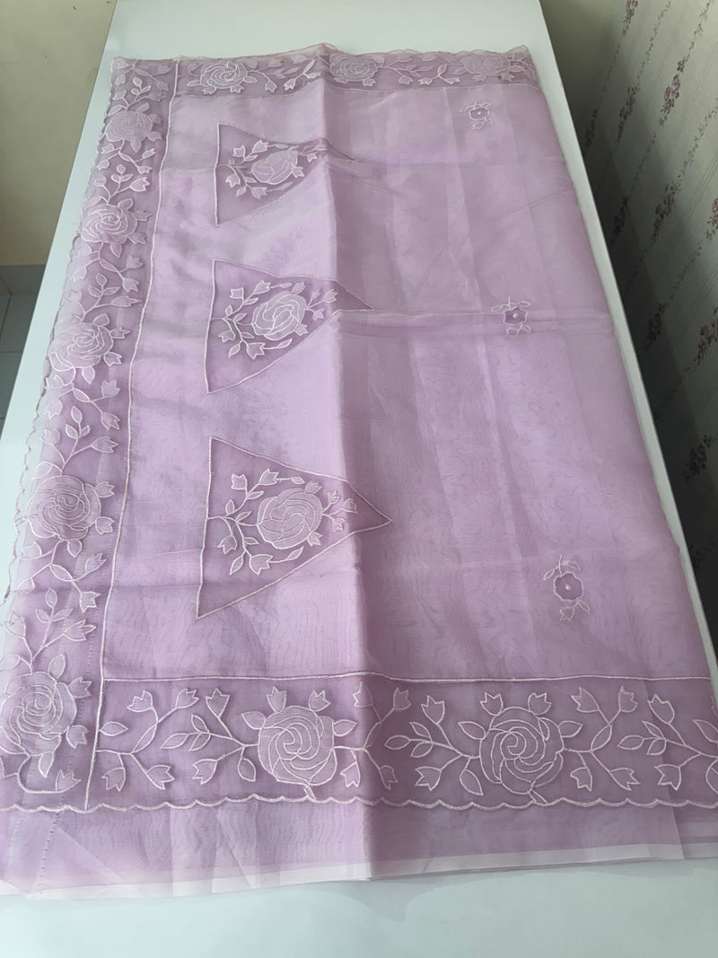 Viscose Organza saree with applique work-MSH101 Lavender